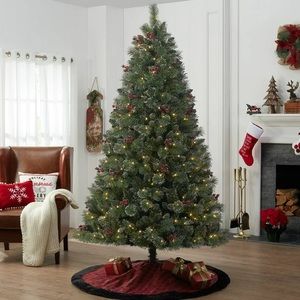 Holiday Sparkle Berry Real Pine Cone Merry Christmas 7’5 ft Pre-lit Tree
